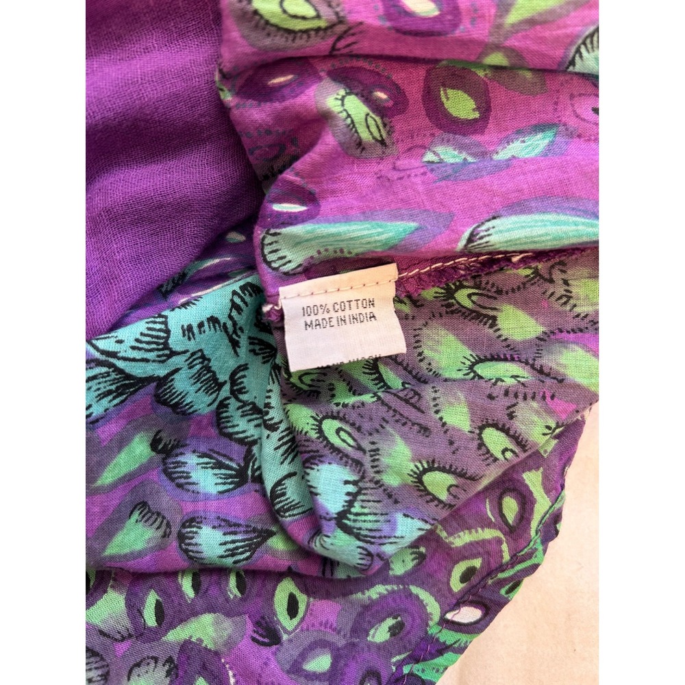 Fairycore Hippie Boho Womens Purple Teal Peacock Cotton Smocked Waist Dress S/M - Picture 6 of 7